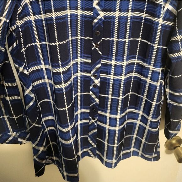 Susan Graver Weekend Liquid Knit Blue Black Long Sleeve Button Up Blouse, S - Picture 4 of 7